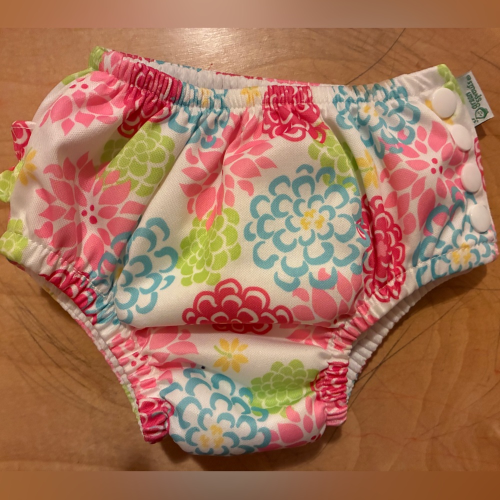 Floral Swim Diaper Cover - White with Pink, Blue & Green - EUC
